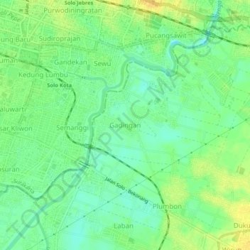 Mapa topográfico Gadingan, altitud, relieve