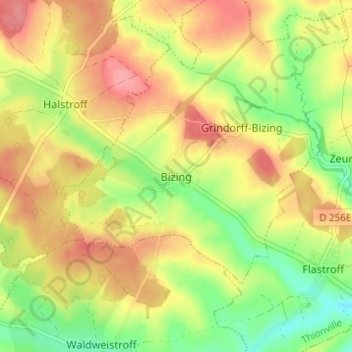 Mapa topográfico Bizing, altitud, relieve