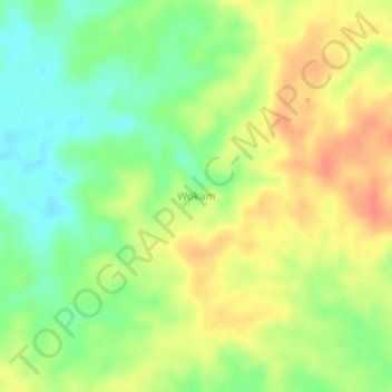 Mapa topográfico Wokam, altitud, relieve