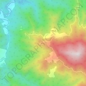 Mapa topográfico Tardam, altitud, relieve