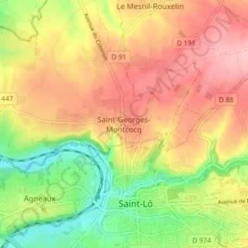 Mapa topográfico Saint-Georges-Montcocq, altitud, relieve