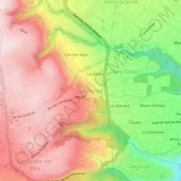 Mapa topográfico San Felipe, altitud, relieve