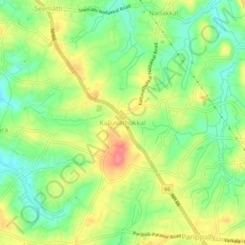 Mapa topográfico Kalluvathukkal, altitud, relieve