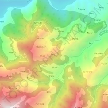 Mapa topográfico Panjoh, altitud, relieve