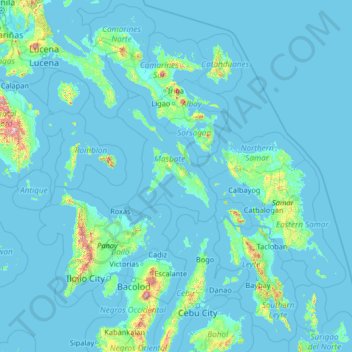 Mapa topográfico Masbate, altitud, relieve