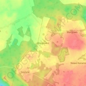 Mapa topográfico Wargówko, altitud, relieve