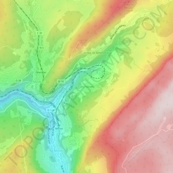 Mapa topográfico Les Frasses, altitud, relieve