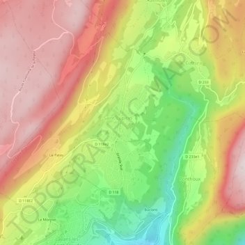Mapa topográfico Pré Colas, altitud, relieve