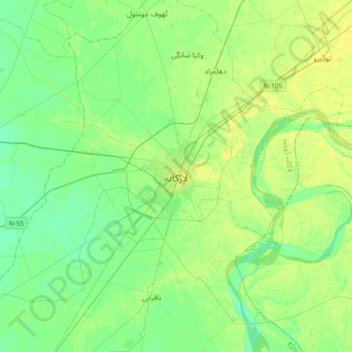Mapa topográfico Larkana, altitud, relieve