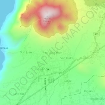 Mapa topográfico Pinagkaisahan, altitud, relieve