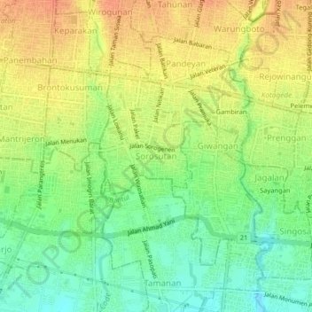Mapa topográfico Sorosutan, altitud, relieve