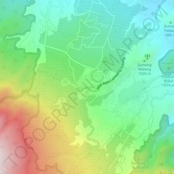 Mapa topográfico Ciater, altitud, relieve