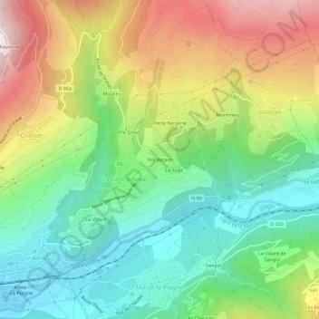 Mapa topográfico Pré Berard, altitud, relieve