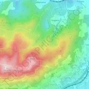 Mapa topográfico Los Trapones, altitud, relieve
