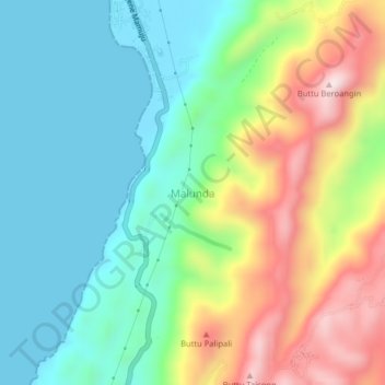 Mapa topográfico Malunda, altitud, relieve