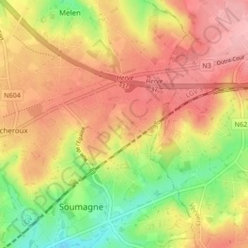 Mapa topográfico Wergifosse, altitud, relieve