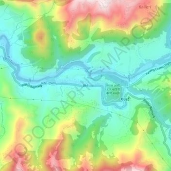 Mapa topográfico Baireni, altitud, relieve