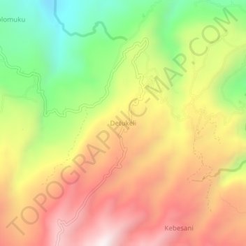 Mapa topográfico Detukeli, altitud, relieve