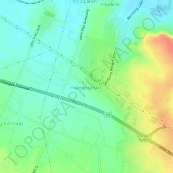 Mapa topográfico Pejangkungan, altitud, relieve