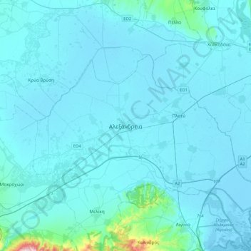 Mapa topográfico Αλεξάνδρεια, altitud, relieve