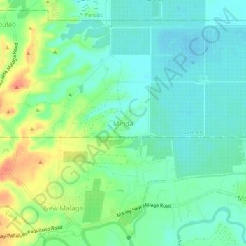 Mapa topográfico Minda, altitud, relieve
