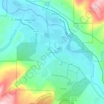 Mapa topográfico Graeagle, altitud, relieve