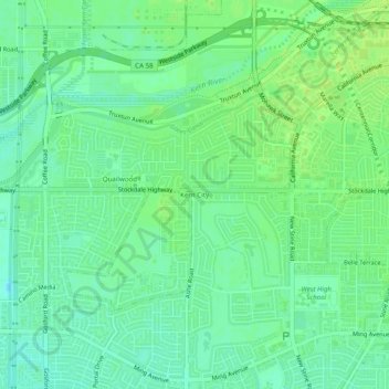 Mapa topográfico Kern City, altitud, relieve