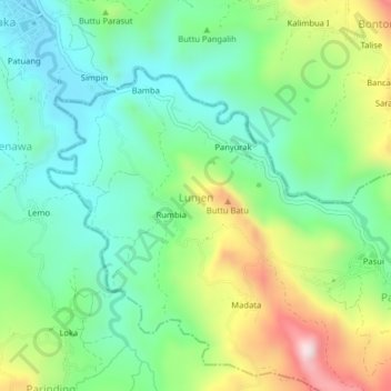 Mapa topográfico Lunjen, altitud, relieve