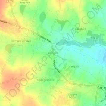 Mapa topográfico Yamare, altitud, relieve
