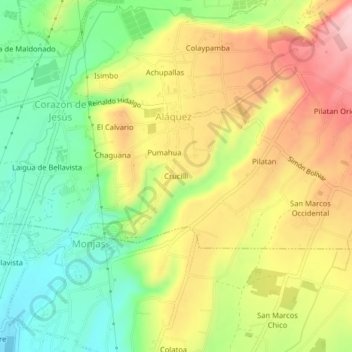 Mapa topográfico Crucilli, altitud, relieve