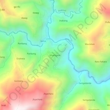 Mapa topográfico Ghartigaun, altitud, relieve