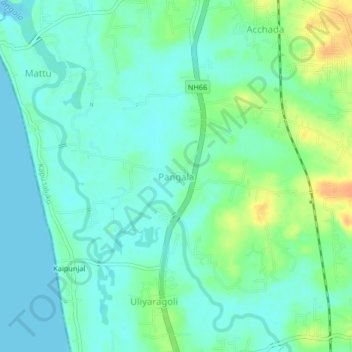 Mapa topográfico Pangala, altitud, relieve