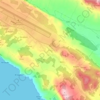 Mapa topográfico Čilipi, altitud, relieve