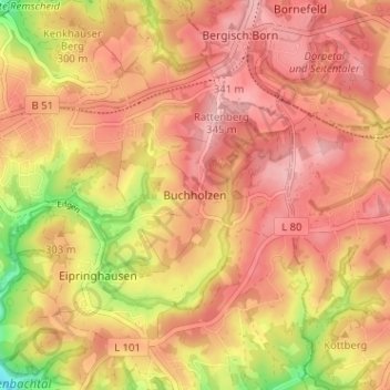 Mapa topográfico Buchholzen, altitud, relieve
