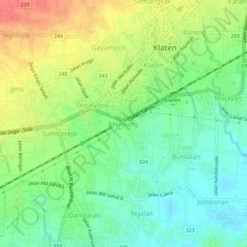Mapa topográfico Merbung, altitud, relieve