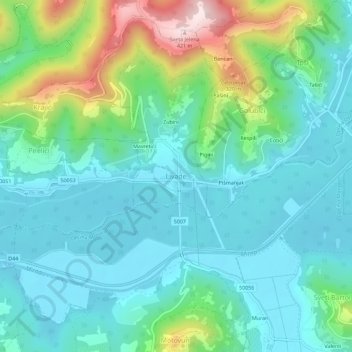Mapa topográfico Livade, altitud, relieve