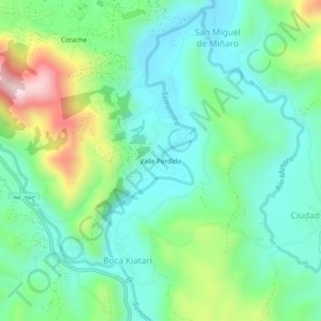 Mapa topográfico Valle Perdido, altitud, relieve