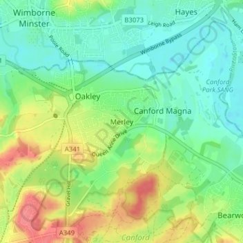 Mapa topográfico Merley, altitud, relieve
