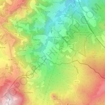 Mapa topográfico Frassineta, altitud, relieve