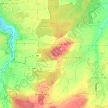 Mapa topográfico Schopflenberg, altitud, relieve