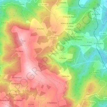Mapa topográfico Umeiros, altitud, relieve