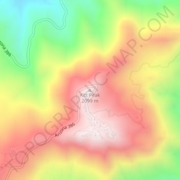 Mapa topográfico Kitt Peak, altitud, relieve
