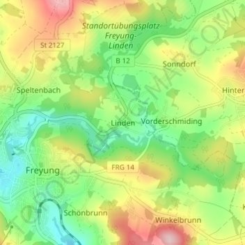 Mapa topográfico Linden, altitud, relieve