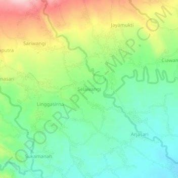 Mapa topográfico Selawangi, altitud, relieve