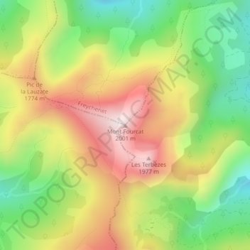 Mapa topográfico Mont Fourcat, altitud, relieve