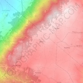 Mapa topográfico Maços, altitud, relieve