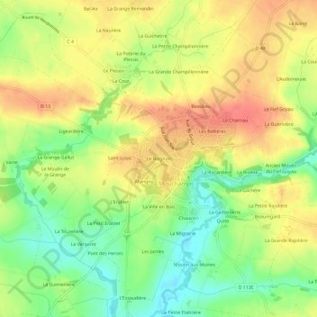 Mapa topográfico Le Beignon, altitud, relieve