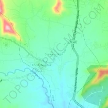 Mapa topográfico Shriramnagar, altitud, relieve
