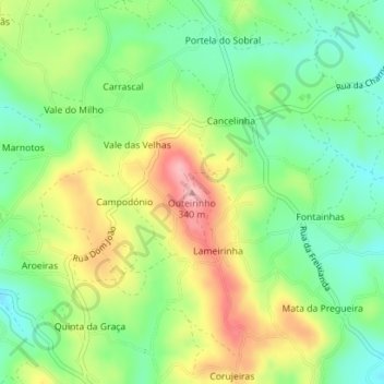 Mapa topográfico Outeirinho, altitud, relieve