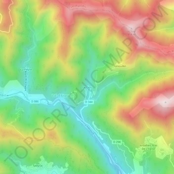 Mapa topográfico Le Cros, altitud, relieve